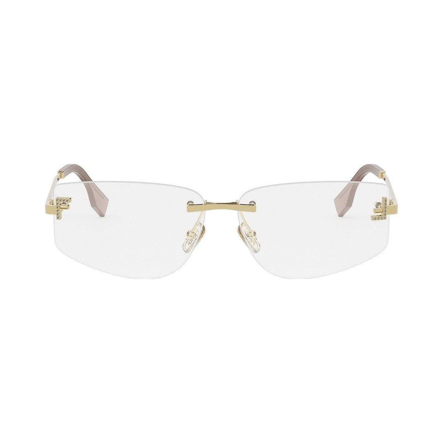 Fendi First Crystal Gold Geometric Eyeglasses
